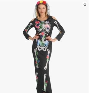 Bright floral skeleton dress, cold shoulder cut-outs, great condition, size M